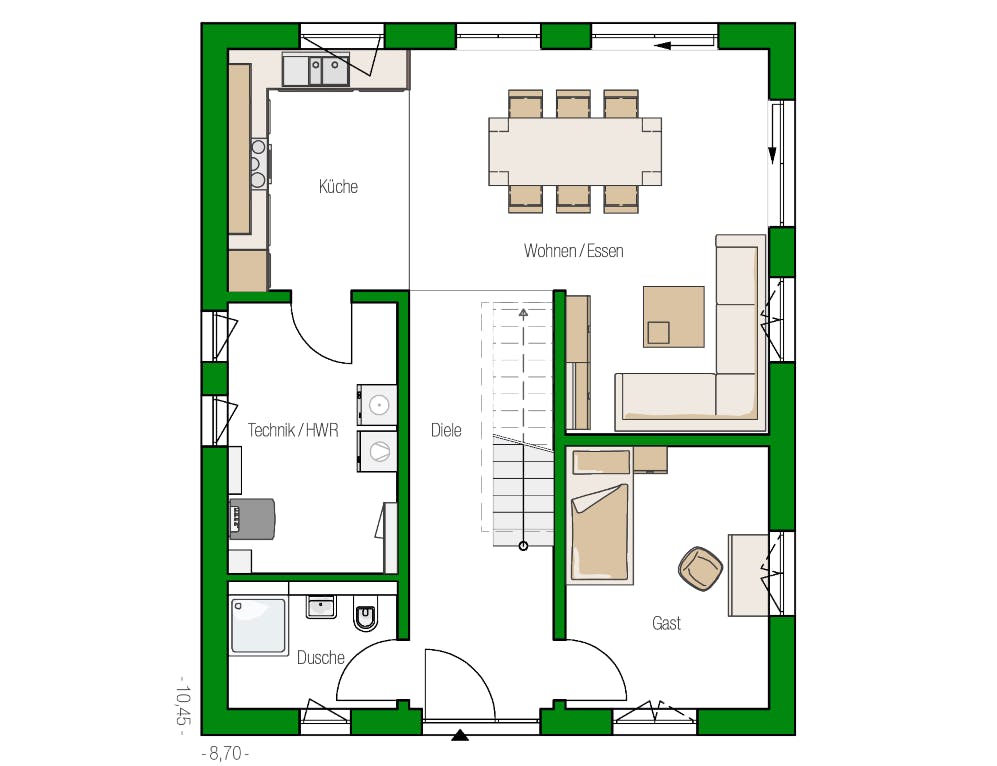 Massivhaus Schwerin von HELMA MASSIVHAUS Schlüsselfertig ab 359350€, Satteldach-Klassiker Grundriss 1