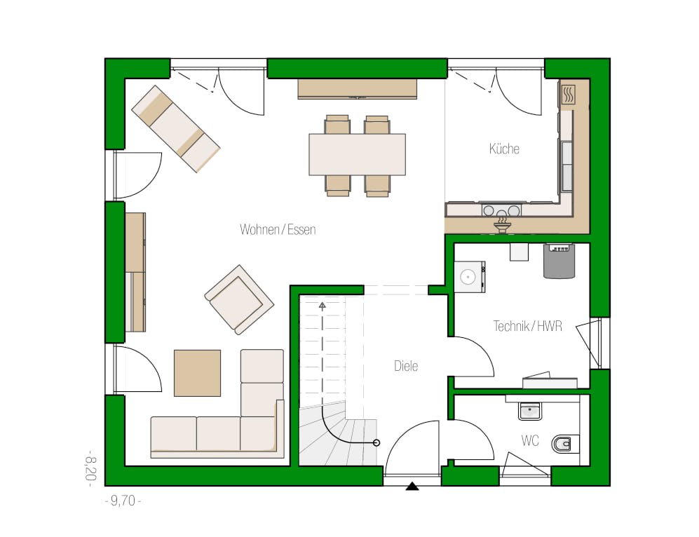 Massivhaus Stendal von HELMA MASSIVHAUS Schlüsselfertig ab 296200€, Satteldach-Klassiker Grundriss 1