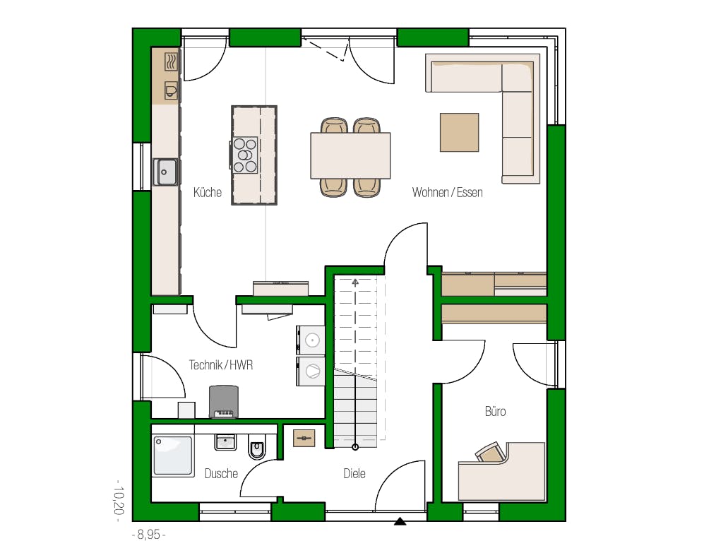 Massivhaus Trier von HELMA MASSIVHAUS Schlüsselfertig ab 342650€, Satteldach-Klassiker Grundriss 1