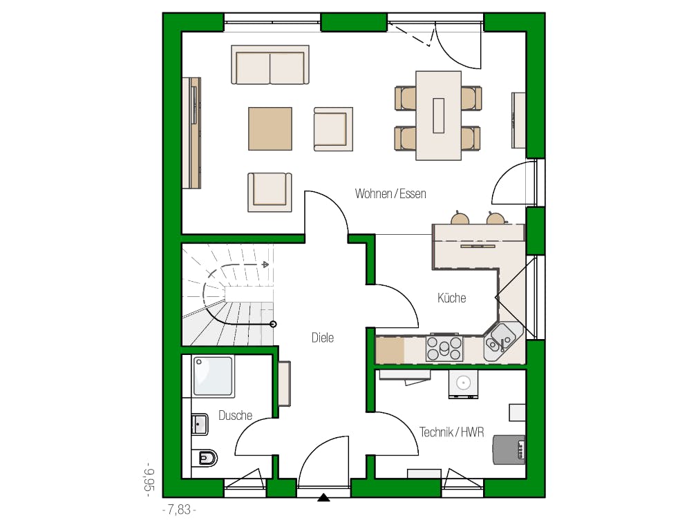 Massivhaus Wismar von HELMA MASSIVHAUS Schlüsselfertig ab 301200€, Satteldach-Klassiker Grundriss 1