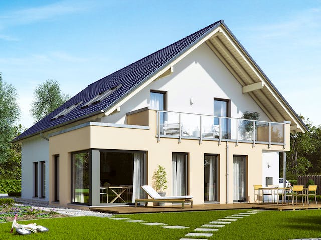 Fertighaus SOLUTION 230 V2 von Living Fertighaus Ausbauhaus ab 540527€, Satteldach-Klassiker Außenansicht 1