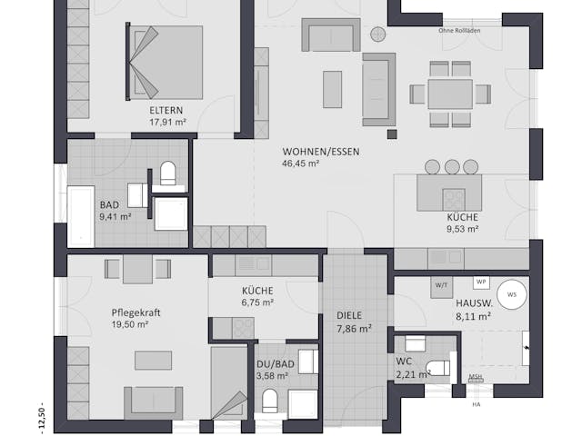 Massivhaus Entwurf CH132 von FAVORIT Massivhaus, Bungalow Grundriss 1