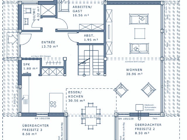 Fertighaus Ästhetik von Meisterstück-HAUS, Fachwerk Grundriss 2