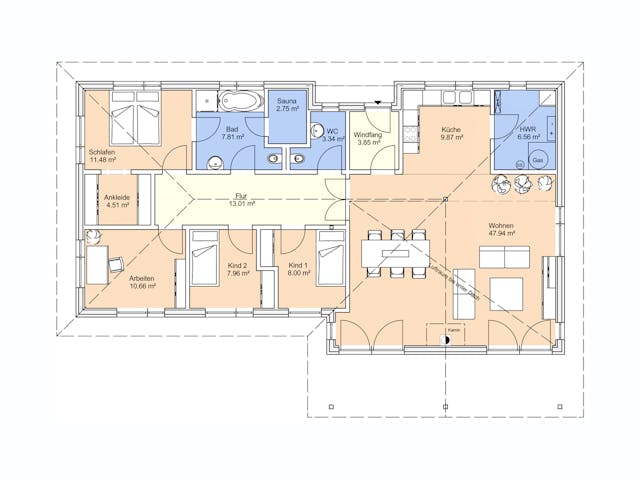 Fertighaus Nordfjord von AKOST Holzhäuser, Bungalow Grundriss 1