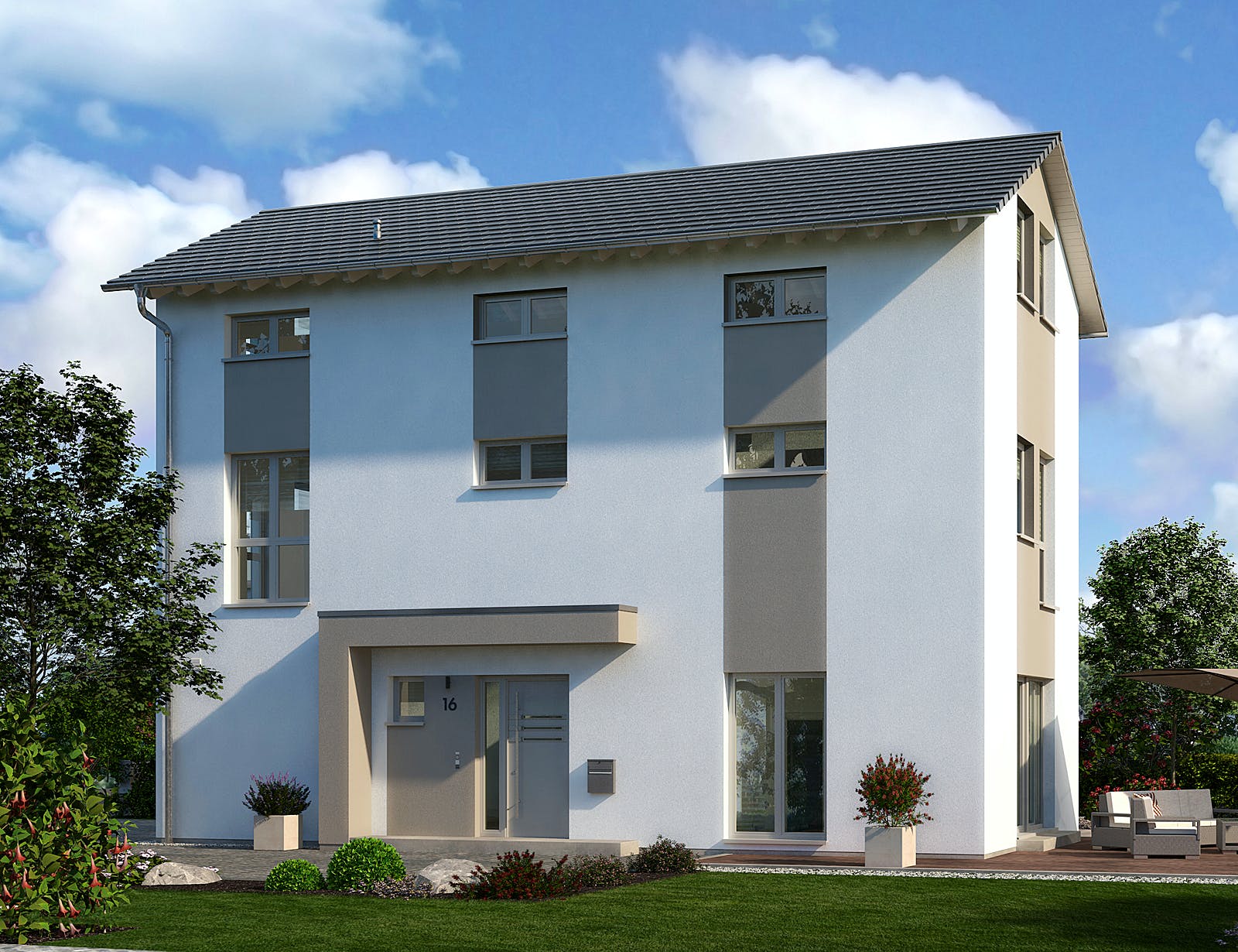 Fertighaus Cityline 2 von allkauf haus, Satteldach-Klassiker Außenansicht 1