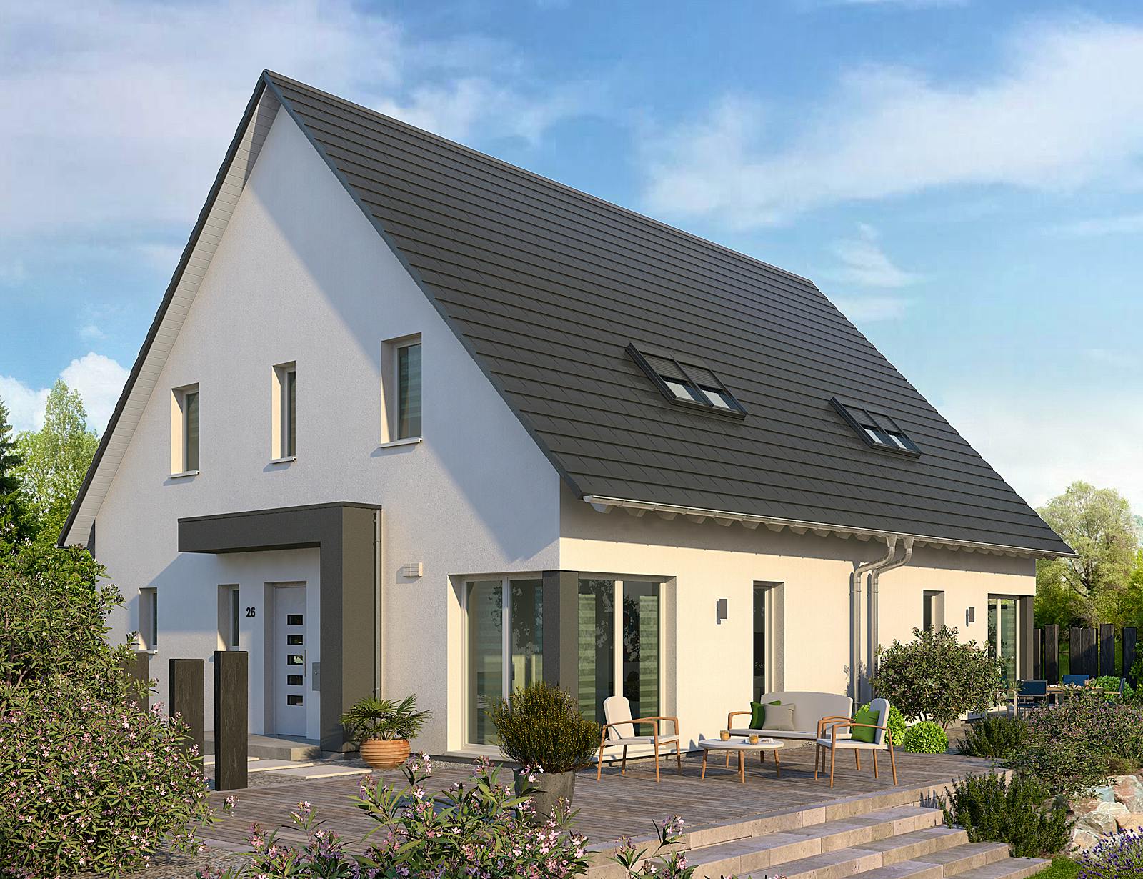 Fertighaus Double 4 von allkauf haus, Satteldach-Klassiker Außenansicht 1