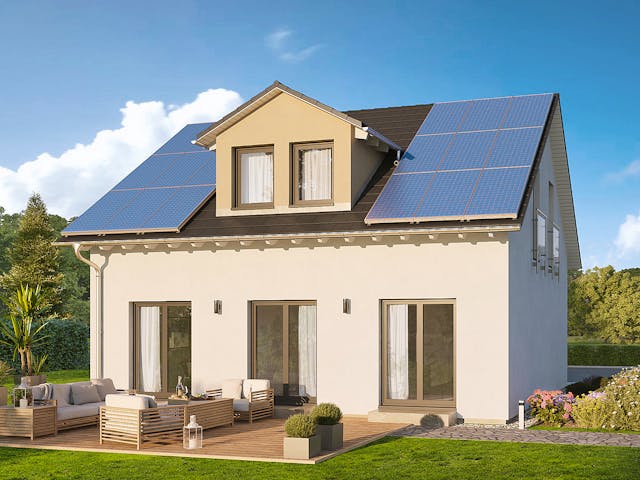 Fertighaus Home 4 von allkauf haus, Satteldach-Klassiker Außenansicht 1 Fertighaus Home 4 von allkauf haus, Satteldach-Klassiker Außenansicht 1