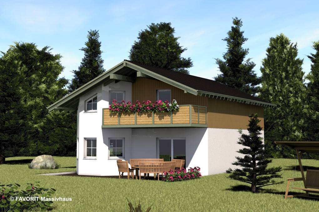 Massivhaus Alpenland 132 von FAVORIT Massivhaus Schlüsselfertig ab 325030€, Satteldach-Klassiker Außenansicht 1