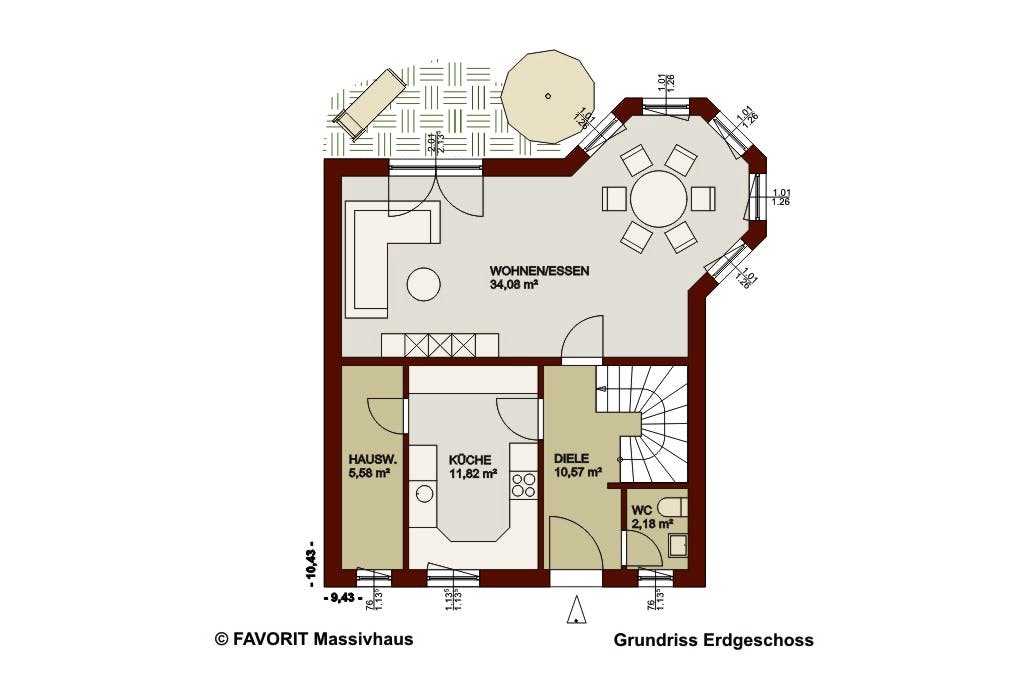 Massivhaus Alpenland 132 von FAVORIT Massivhaus Schlüsselfertig ab 325030€, Satteldach-Klassiker Grundriss 1