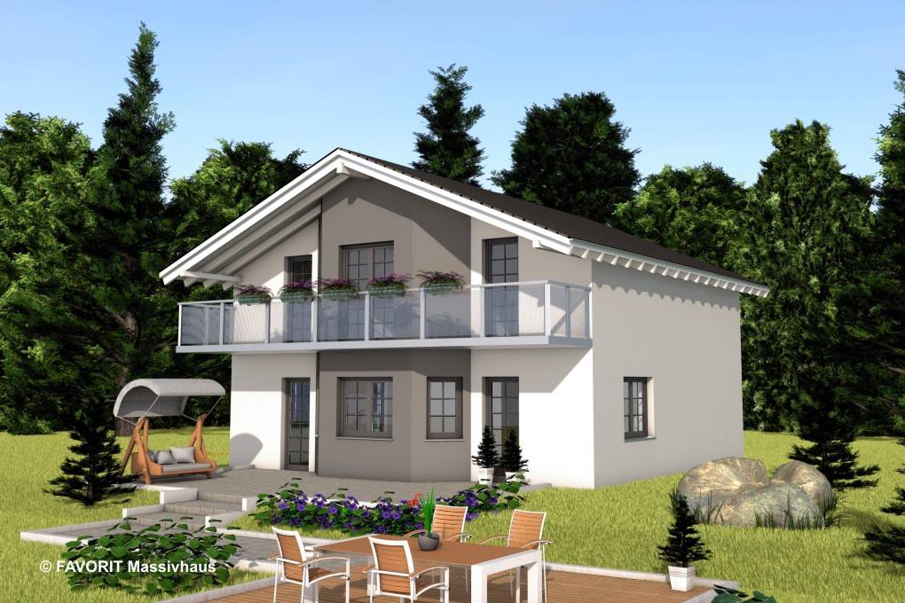 Massivhaus Alpenland 147 von FAVORIT Massivhaus Schlüsselfertig ab 342960€, Satteldach-Klassiker Außenansicht 1