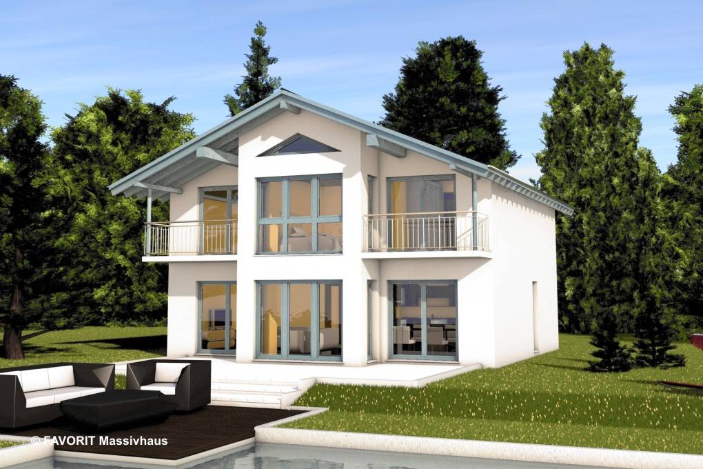 Massivhaus Alpenland 160 von FAVORIT Massivhaus Schlüsselfertig ab 384500€, Satteldach-Klassiker Außenansicht 1