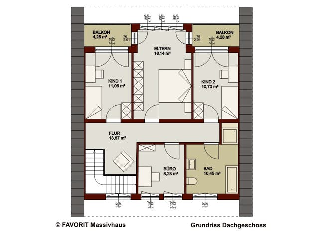 Massivhaus Alpenland 160 von FAVORIT Massivhaus Schlüsselfertig ab 384500€, Satteldach-Klassiker Grundriss 2