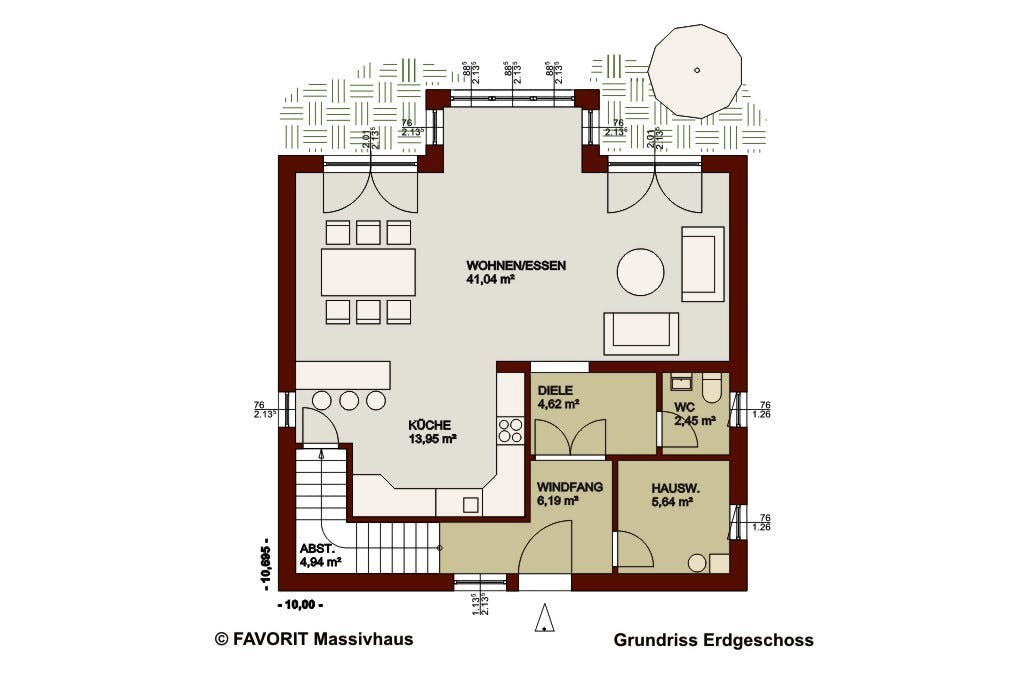 Massivhaus Alpenland 160 von FAVORIT Massivhaus Schlüsselfertig ab 384500€, Satteldach-Klassiker Grundriss 1
