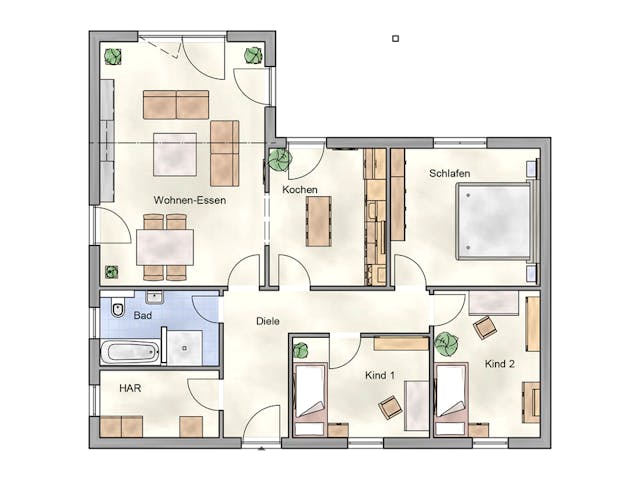 Massivhaus Bungalow 107 W von AMB Massivhaus, Bungalow Grundriss 1