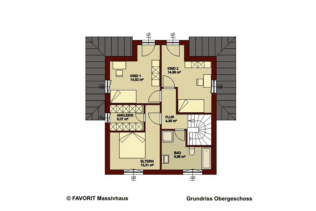 Massivhaus Ambiente 135 von FAVORIT Massivhaus Schlüsselfertig ab 370470€, Stadtvilla Grundriss 2