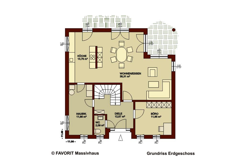 Massivhaus Ambiente 145 von FAVORIT Massivhaus Schlüsselfertig ab 384650€, Stadtvilla Grundriss 1