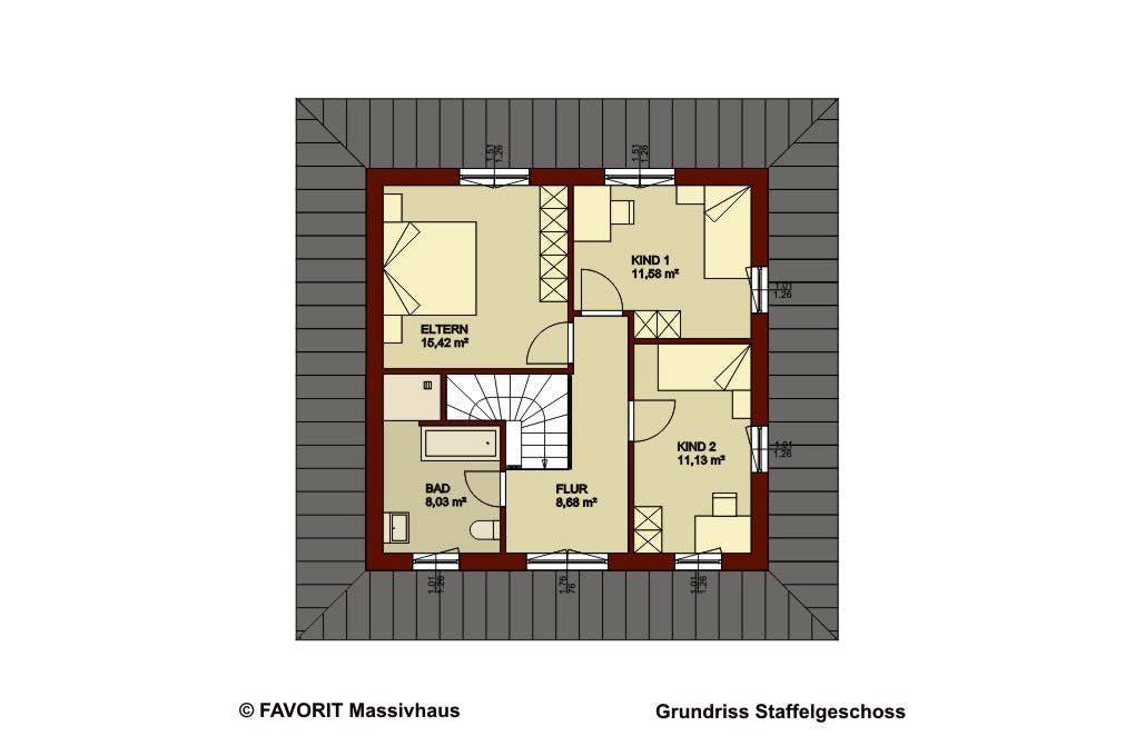 Massivhaus Ambiente 145 von FAVORIT Massivhaus Schlüsselfertig ab 384650€, Stadtvilla Grundriss 2