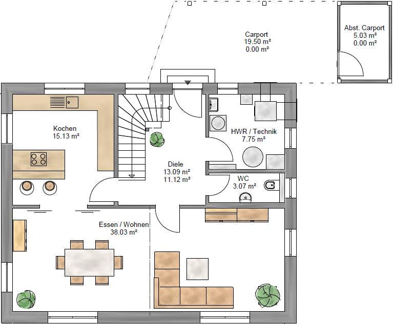 Fertighaus Ambiente 149 von Suckfüll Energiesparhaus Schlüsselfertig ab 356100€, Satteldach-Klassiker Grundriss 1