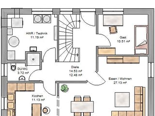 Fertighaus Ambiente 151 von Suckfüll Energiesparhaus Schlüsselfertig ab 403538€, Satteldach-Klassiker Grundriss 1