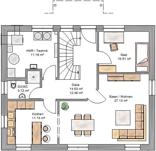 Fertighaus Ambiente 151 von Suckfüll Energiesparhaus Schlüsselfertig ab 358700€, Satteldach-Klassiker Grundriss 1