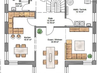 Fertighaus Ambiente 156 von Suckfüll Energiesparhaus Schlüsselfertig ab 430088€, Satteldach-Klassiker Grundriss 1