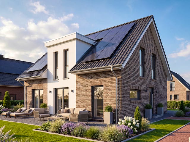 Massivhaus Friesengiebel 136 von AMR-Wohnbau Schlüsselfertig ab 317000€, Satteldach-Klassiker Außenansicht 1