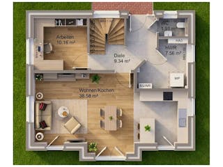 Massivhaus Friesengiebel 136 von AMR-Wohnbau Schlüsselfertig ab 317000€, Satteldach-Klassiker Grundriss 1