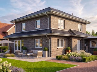 Massivhaus Pagode 124 von AMR-Wohnbau Schlüsselfertig ab 360000€, Stadtvilla Außenansicht 1