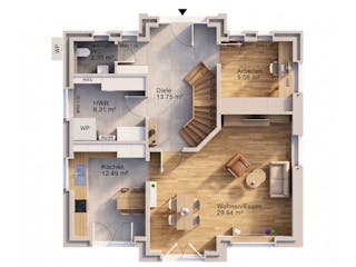 Massivhaus Pagode 124 von AMR-Wohnbau Schlüsselfertig ab 360000€, Stadtvilla Grundriss 1