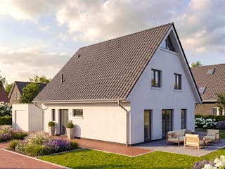 Massivhaus Satteldach 140 von AMR-Wohnbau Schlüsselfertig ab 310000€, Satteldach-Klassiker Außenansicht 2