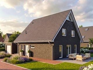 Massivhaus Satteldach 140 von AMR-Wohnbau Schlüsselfertig ab 310000€, Satteldach-Klassiker Außenansicht 3