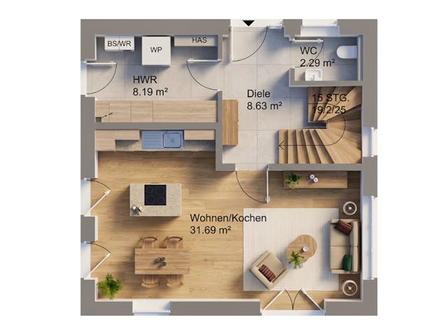 Massivhaus Stadtvilla 101 von AMR-Wohnbau Schlüsselfertig ab 297000€, Stadtvilla Grundriss 1