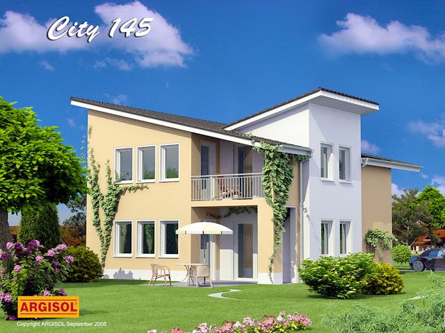 Massivhaus City von ARGISOL-Bausysteme Bausatzhaus ab 44690€, Pultdachhaus Außenansicht 1