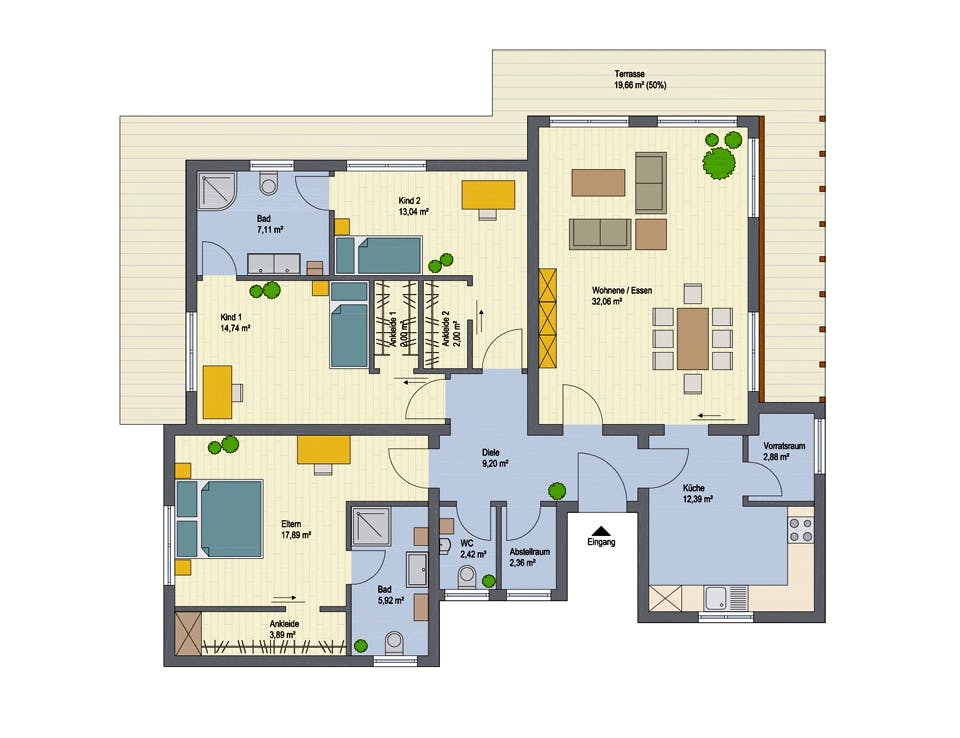Massivhaus Montreal I von ARGISOL-Bausysteme Bausatzhaus ab 41790€, Bungalow Grundriss 1