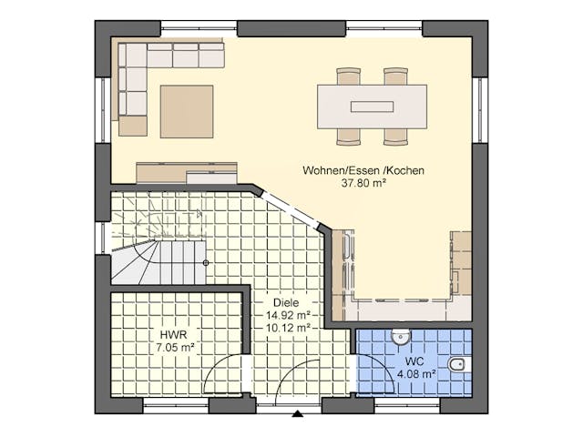 Massivhaus Flachdach 122 von ASL Wohnungsbau Schlüsselfertig ab 337561€, Cubushaus Grundriss 1