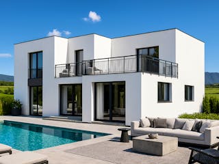 Massivhaus Flachdach 208 von ASL Wohnungsbau Schlüsselfertig ab 477589€, Cubushaus Außenansicht 1