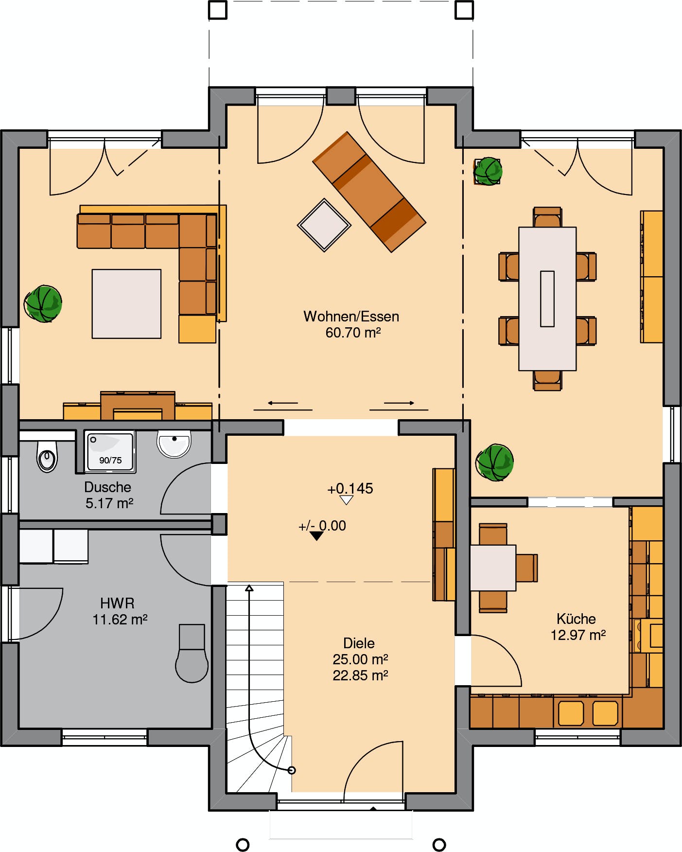 Massivhaus Stadtvilla Aurelio von Kern-Haus Schlüsselfertig ab 574900€, Stadtvilla Grundriss 1
