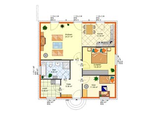 Massivhaus Enzian von AVOS Hausbau Schlüsselfertig ab 211500€, Bungalow Grundriss 1