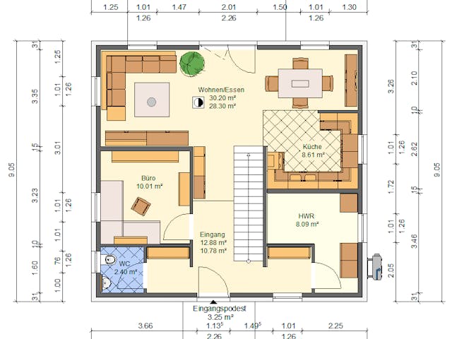 Massivhaus Glockenblume von AVOS Hausbau Schlüsselfertig ab 345000€, Stadtvilla Grundriss 1