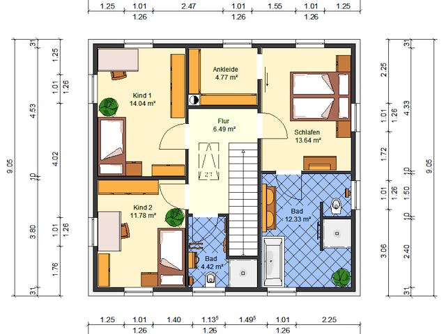 Massivhaus Glockenblume von AVOS Hausbau Schlüsselfertig ab 345000€, Stadtvilla Grundriss 2