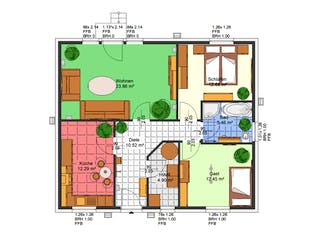 Massivhaus Iris von AVOS Hausbau Schlüsselfertig ab 203500€, Bungalow Grundriss 1
