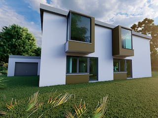 Massivhaus Weidenröschen von AVOS Hausbau Schlüsselfertig ab 789000€, Cubushaus Außenansicht 3