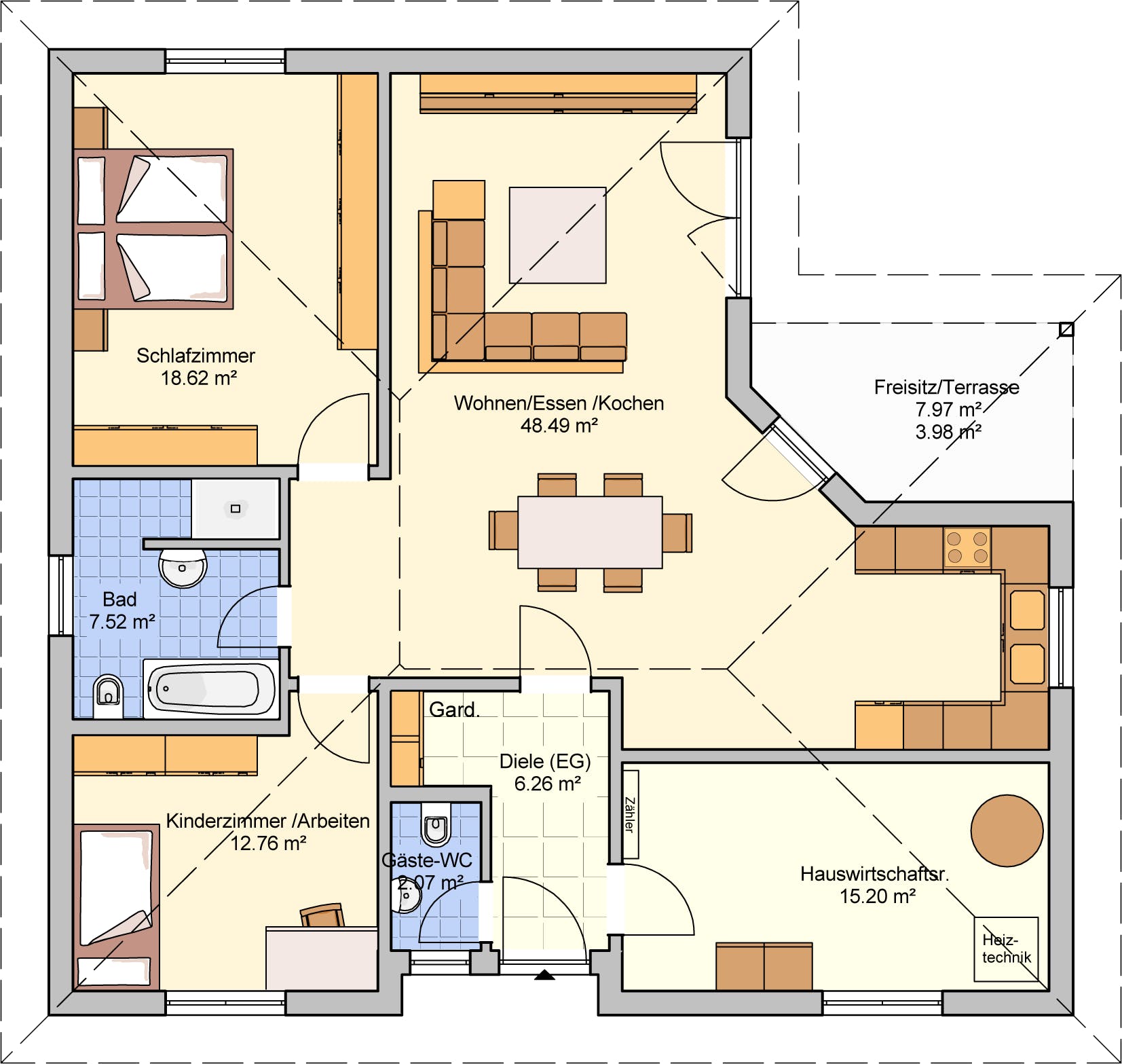 Fertighaus Mala von Fingerhut Haus Schlüsselfertig ab 372716€, Bungalow Grundriss 1
