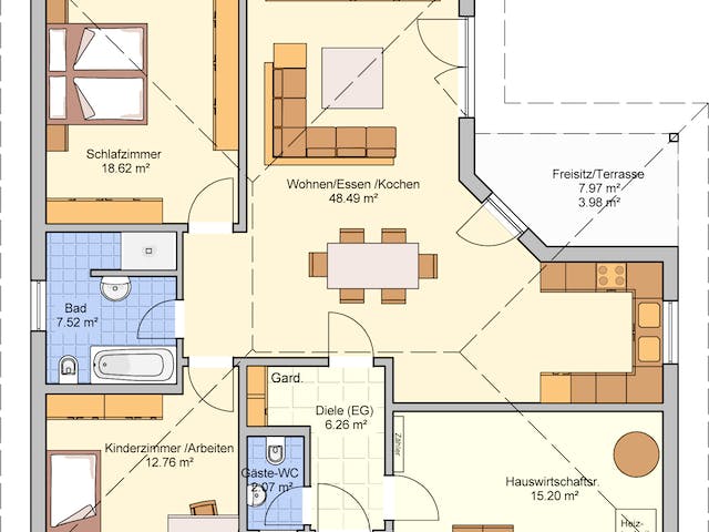 Fertighaus Mala von Fingerhut Haus Schlüsselfertig ab 372716€, Bungalow Grundriss 1