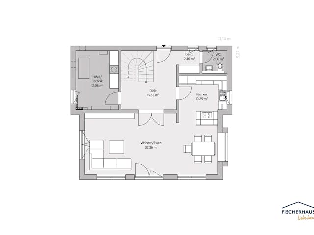 Fertighaus Bauhaus S 148 von FischerHaus, Cubushaus Grundriss 1