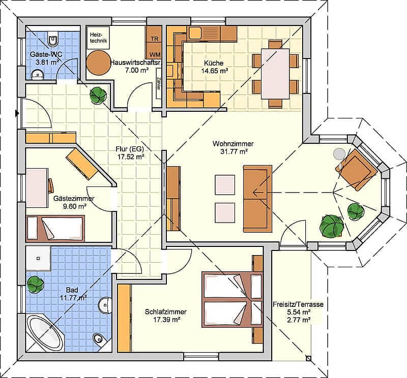 Fertighaus Libereco von Fingerhut Haus Schlüsselfertig ab 405065€, Bungalow Grundriss 1