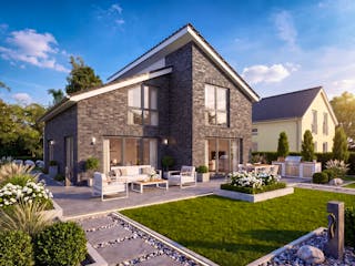 Massivhaus Pult 142 von AMR-Wohnbau Schlüsselfertig ab 332000€, Pultdachhaus Außenansicht 2