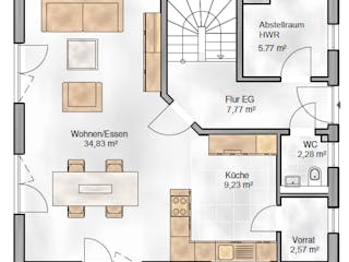 Massivhaus Einfamilienhaus Bozen von BauArt Massivbau, Satteldach-Klassiker Grundriss 1