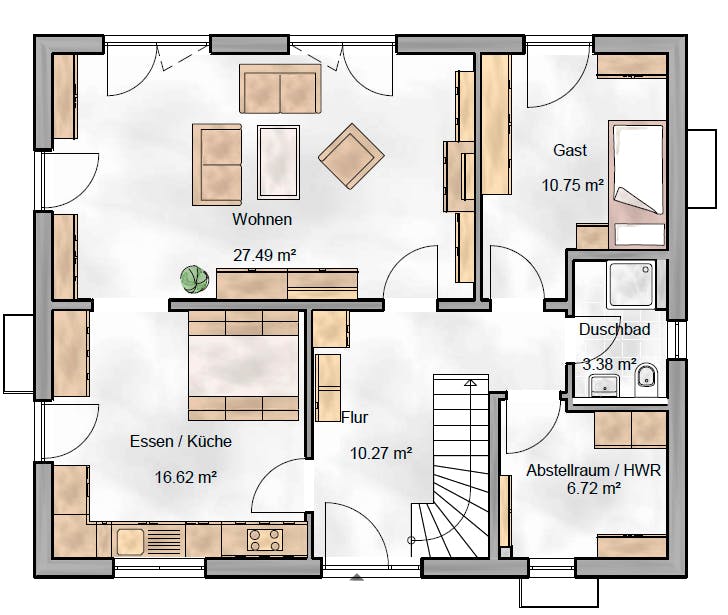 Massivhaus Stadtvilla Como von BauArt Massivbau, Stadtvilla Grundriss 1
