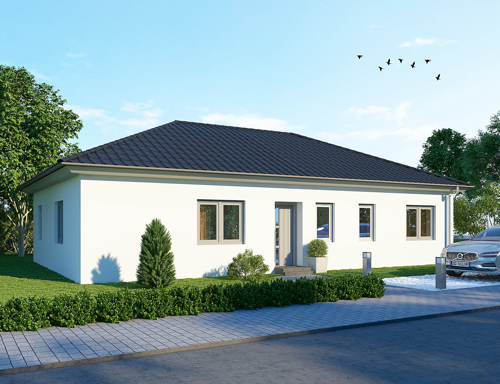 Massivhaus Bungalow BL 95 Basis von Baudirekt, Bungalow Außenansicht 1